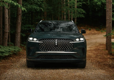 The front grille of a 2027 Lincoln Aviator® Black Label™ SUV is shown. | Deacon Jones Lincoln in Goldsboro NC